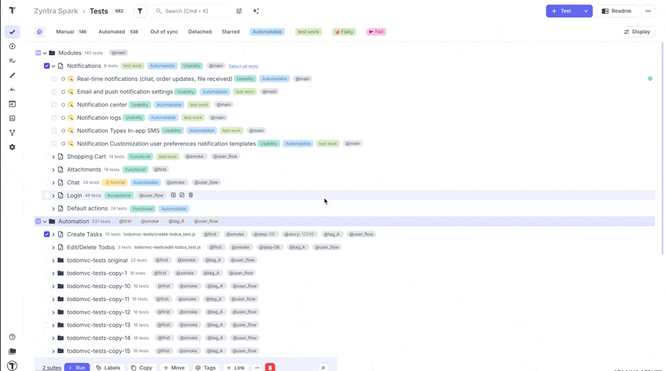 Testomat.io - run automated suite Tests page