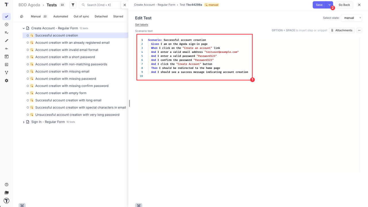 Testomat.io - Steps in BDD